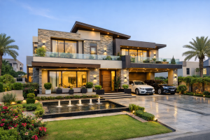 1 kanal house for sale in DHA Lahore with modern design, spacious rooms, car parking, and park nearby in a secure residential area.