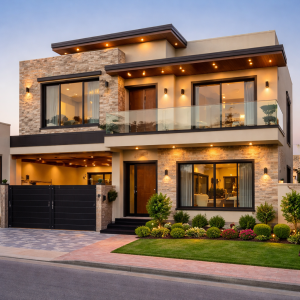 10 Marla house for sale in Bahria Town Phase 5 with spacious rooms, TV lounge, parking, and close to park, school, mosque.