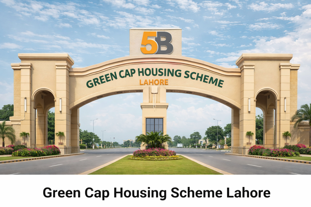Green Cap Housing Scheme Lahore with residential and commercial plots, 24/7 security, schools, mosque, shops, and easy road access.