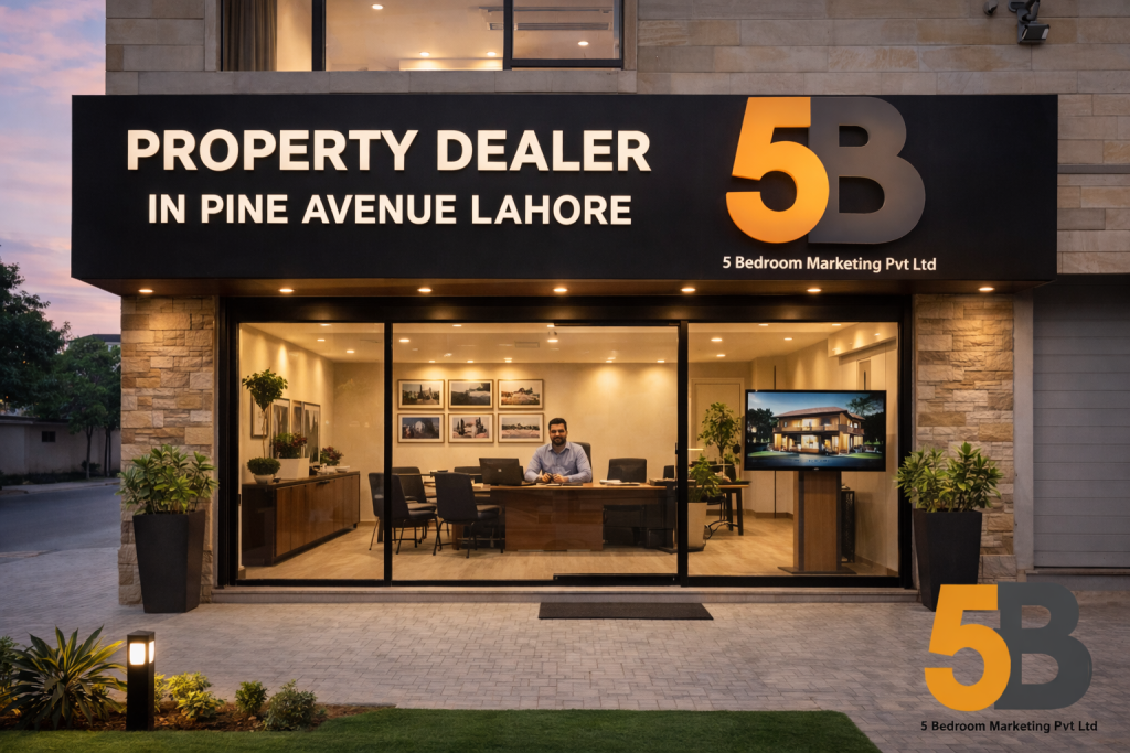 Real estate office in Pine Avenue Lahore assisting clients with buying, selling, and renting residential and commercial properties, providing professional support, market knowledge, and secure property transactions.