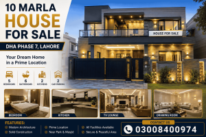 10 marla house for sale in DHA Phase 7 Lahore with modern design, spacious rooms, and car parking