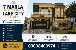 7 marla house for sale in Lake City Lahore with modern design, spacious rooms, and parking