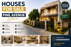 Modern houses for sale in Pine Avenue Lahore featuring spacious rooms, stylish interiors, secure community, parking space, and prime location near main boulevard