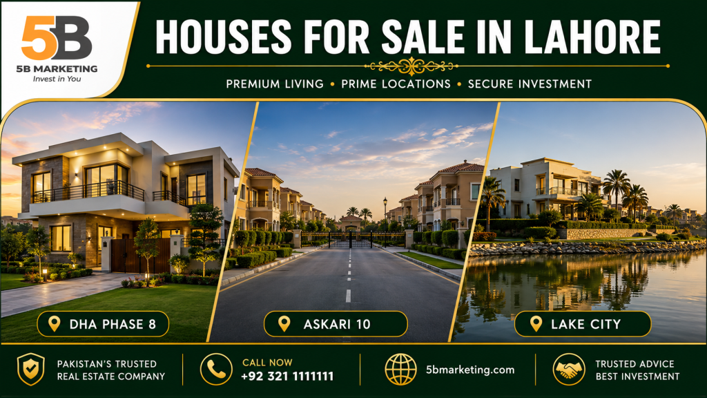 "Modern houses for sale in Lahore across DHA Phase 8, Askari 10, and Lake City