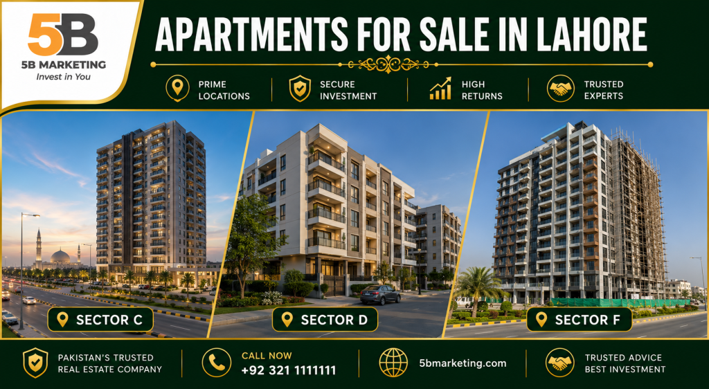 Apartments for sale in Bahria Town Lahore, Sector C, Sector D, and Sector F
