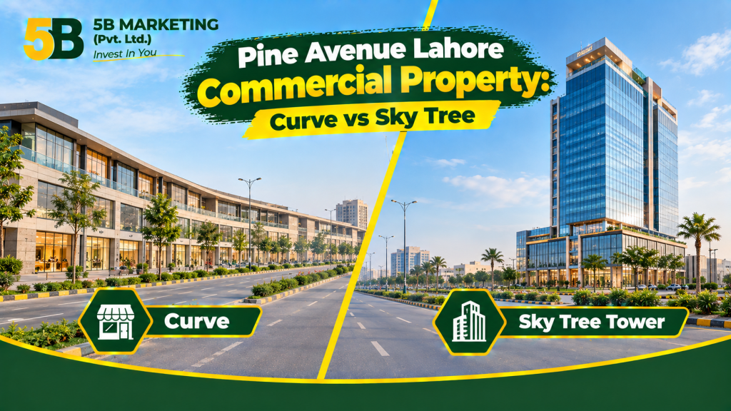 Pine Avenue Lahore commercial property comparing Curve and Sky Tree Tower